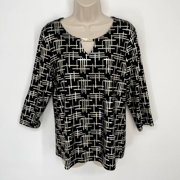 JM Collection Women's 3/4 Sleeve Shimmery Party Cocktail Top Size M Black, Gold - Picture 1 of 8